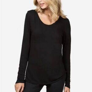 KIT AND ACE Cashmere Blend Black Long Sleeve Tee T-shirt Knit Top Split Hem